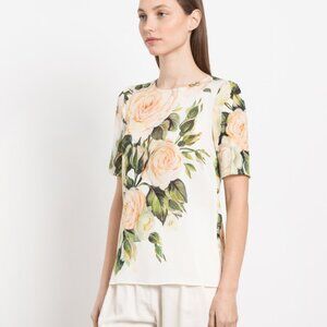 Dolce & Gabbana Rose Print Silk Blend Blouse